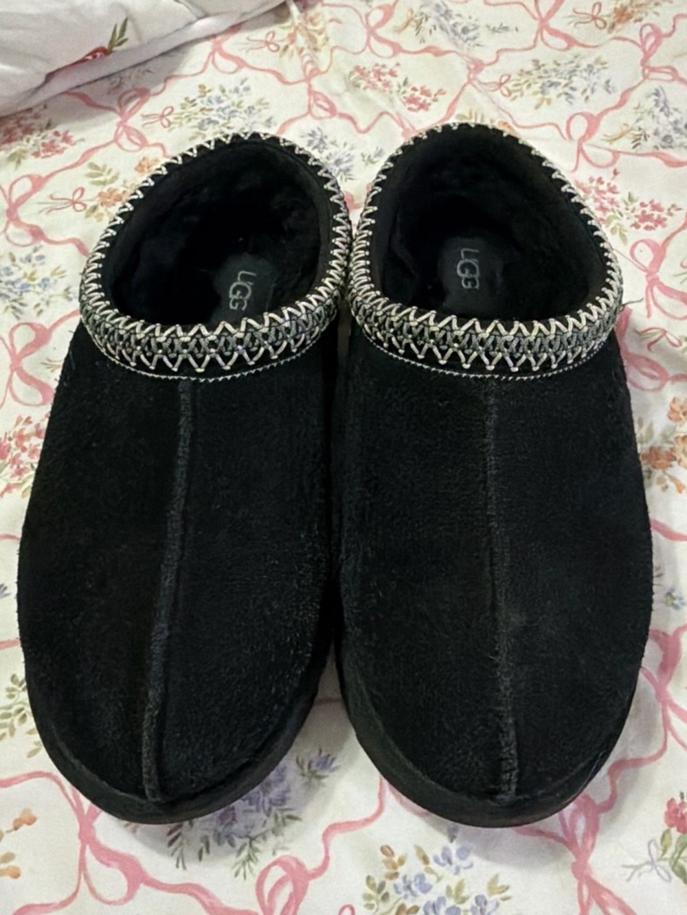 UGG Women's Black Suede Slip-On Clog with Contrast Stitching